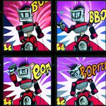 Create three images of the bot replying here in the art styles of various 2000AD comic strips....jpg