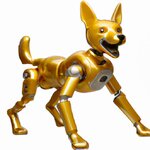 A highly detailed golden robot dog by artgerm, with a happy expression. The image should featu...jpg