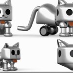 A highly detailed silver robot cat with a happy expression. The cat should be the main focus o...jpg