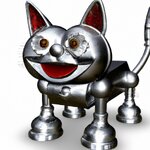 A highly detailed silver robot cat with a happy expression. The cat should be the main focus o...jpg