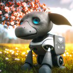 A realistic and friendly robot dog in a beautiful Spring scene with highly detailed and cinema...jpg