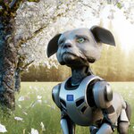 A realistic and friendly robot dog enjoying a beautiful Spring scene with cinematic lighting a...jpg