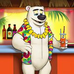Draw a polar bear wearing a Hawaiian shirt in a tiki bar, animated in Pixar style. (1).jpg