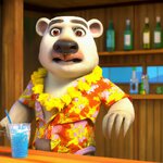 A Pixar style 3D render of a polar bear wearing a Hawaiian shirt in a tiki bar. (2).jpg