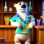 A Pixar style 3D render of a polar bear wearing a Hawaiian shirt in a tiki bar. (4).jpg