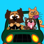 Cat driving with a dog with their sons (1).jpg